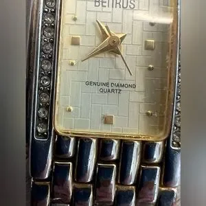 Benrus Ladies Watch Genuine Diamonds Gold Tone Weave Bracelet Geometric Dial Vintage Benrus Ladies Watch, 4-diamond Gold Tone Bezel  main image 4